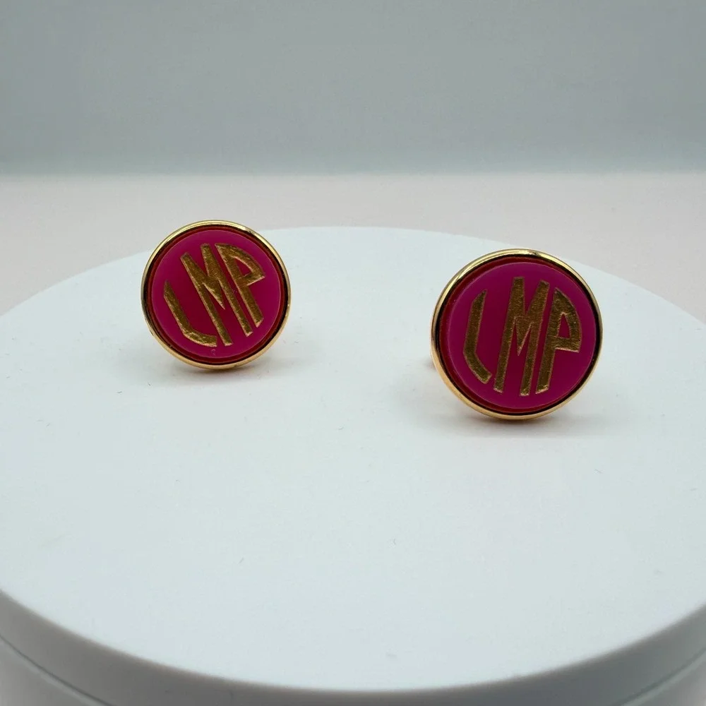 Vintage Y2K Gold Tone Pink Enamel Monogram Cufflinks LMP Initial Men's Jewelry